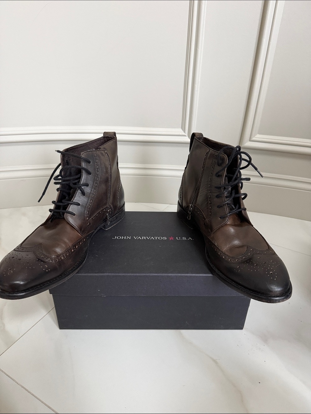 John Varvatos Dark Brown Leather Chukka Wingtip Boots
